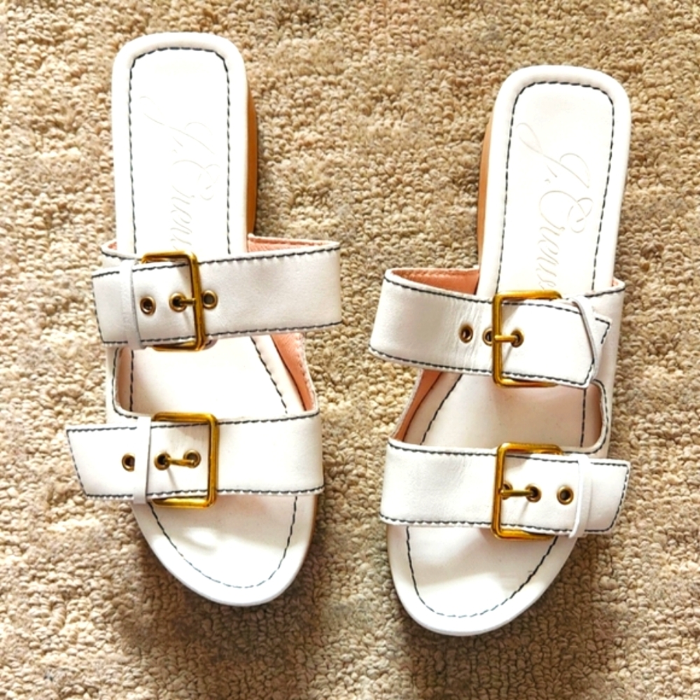 J CREW Real Leather Double Strap Wood Clog Mule Sandal 6.5 boho hippie festival - Picture 2 of 8